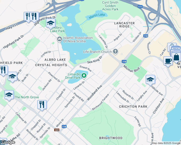map of restaurants, bars, coffee shops, grocery stores, and more near 21 Ernest Avenue in Dartmouth