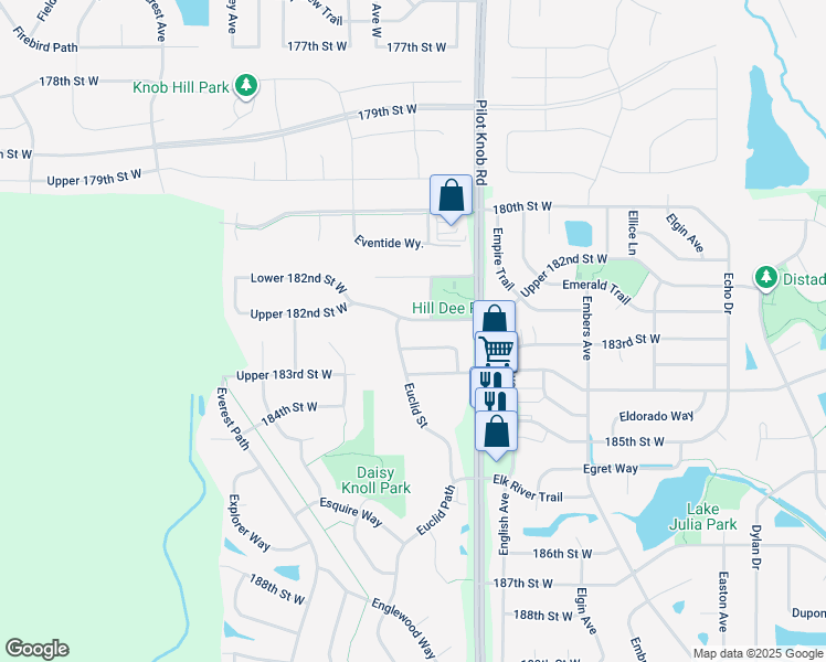 map of restaurants, bars, coffee shops, grocery stores, and more near 18259 Euclid Street in Farmington