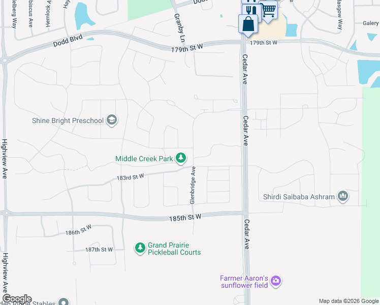 map of restaurants, bars, coffee shops, grocery stores, and more near 7728 182nd Street West in Lakeville