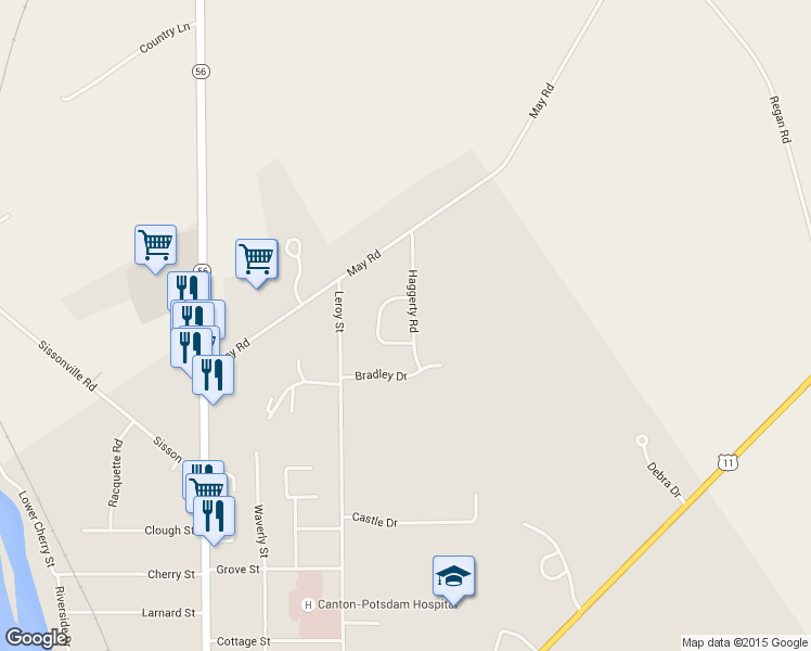 map of restaurants, bars, coffee shops, grocery stores, and more near 10 Haggerty Rd in Potsdam