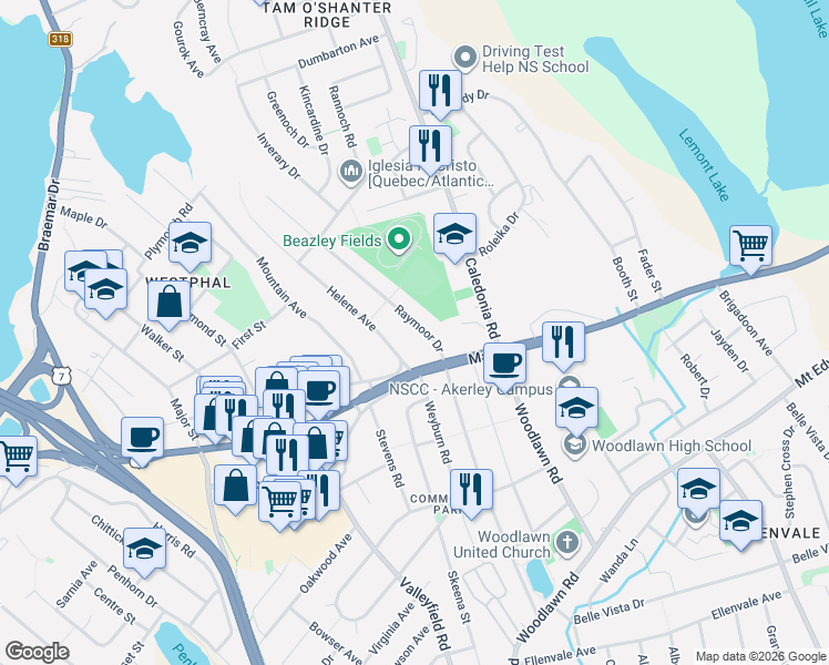 map of restaurants, bars, coffee shops, grocery stores, and more near 12 Raymoor Drive in Dartmouth