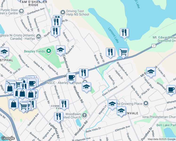 map of restaurants, bars, coffee shops, grocery stores, and more near 257 Main Street in Dartmouth