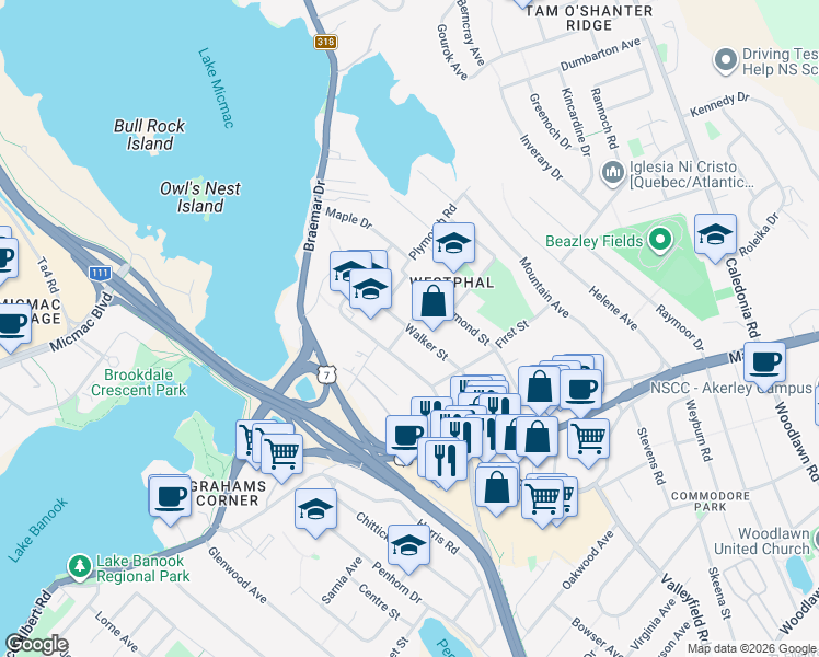 map of restaurants, bars, coffee shops, grocery stores, and more near 28 Walker St in Dartmouth