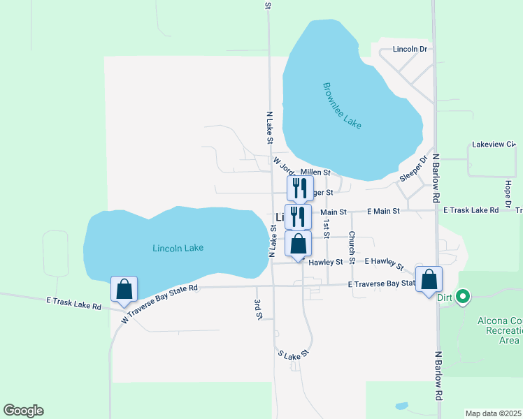 map of restaurants, bars, coffee shops, grocery stores, and more near S Lake St in Lincoln