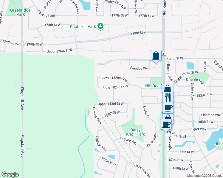map of restaurants, bars, coffee shops, grocery stores, and more near 5900 Upper 182nd Street West in Farmington