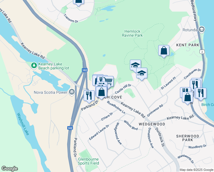 map of restaurants, bars, coffee shops, grocery stores, and more near 50 Armstrong Court in Halifax