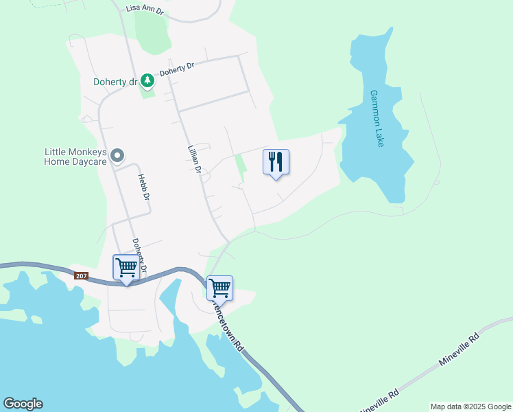 map of restaurants, bars, coffee shops, grocery stores, and more near 16 Morgan Drive in Lawrencetown