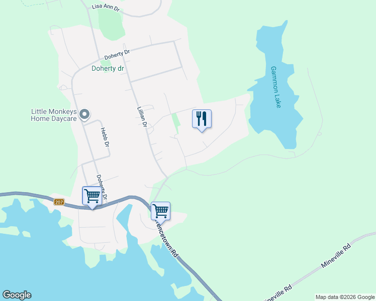 map of restaurants, bars, coffee shops, grocery stores, and more near 16 Morgan Drive in Lawrencetown