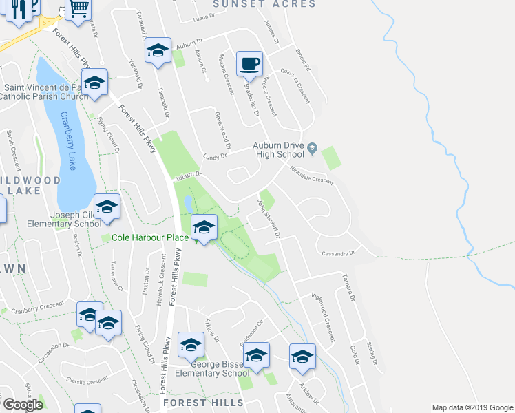 map of restaurants, bars, coffee shops, grocery stores, and more near 58 Sophia Crescent in Dartmouth
