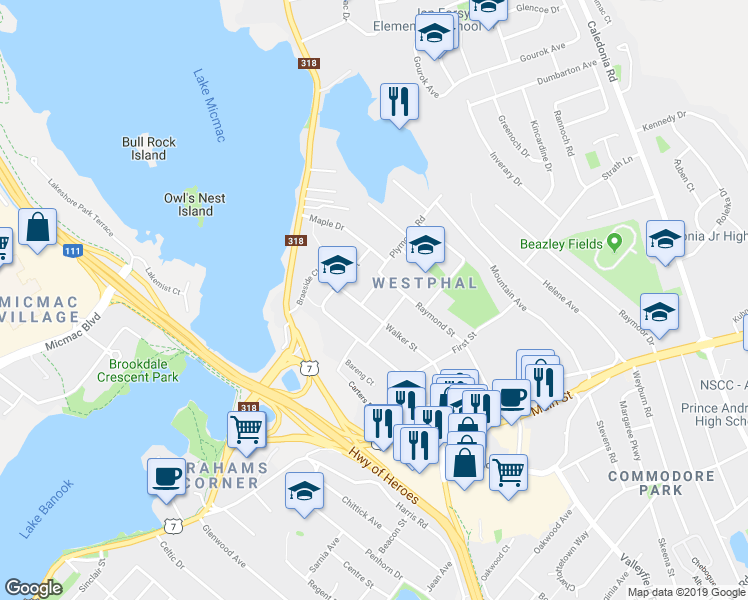 map of restaurants, bars, coffee shops, grocery stores, and more near 4 Third Street in Dartmouth