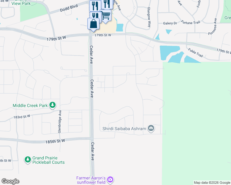 map of restaurants, bars, coffee shops, grocery stores, and more near 18180 Glanshaw Ave in Farmington