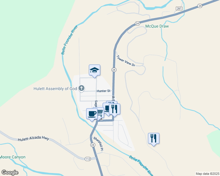 map of restaurants, bars, coffee shops, grocery stores, and more near 1913-3223 A St in Hulett