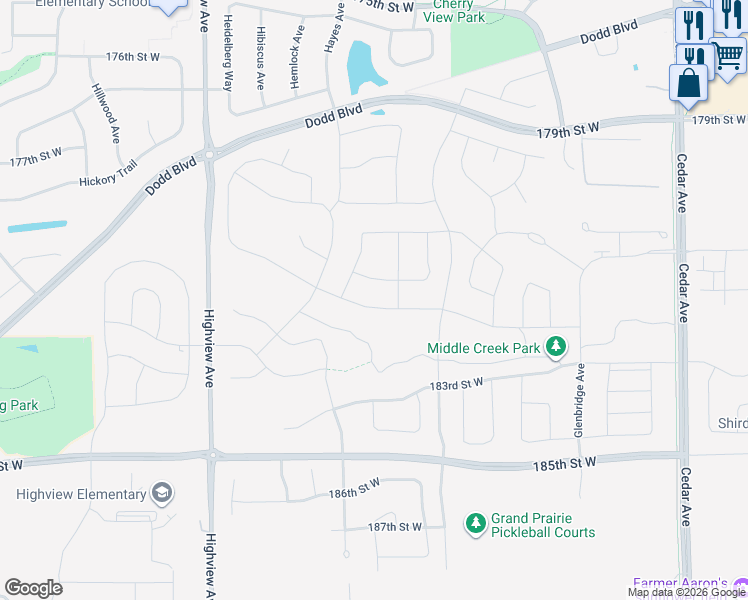map of restaurants, bars, coffee shops, grocery stores, and more near 8210 182nd Street West in Lakeville