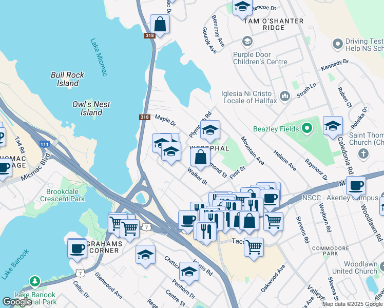 map of restaurants, bars, coffee shops, grocery stores, and more near 50 Raymond Street in Dartmouth