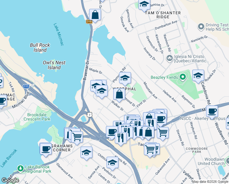 map of restaurants, bars, coffee shops, grocery stores, and more near 50 Raymond Street in Dartmouth