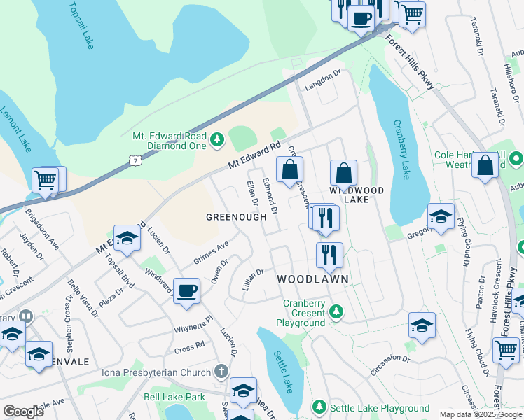 map of restaurants, bars, coffee shops, grocery stores, and more near 19 Ellen Drive in Dartmouth