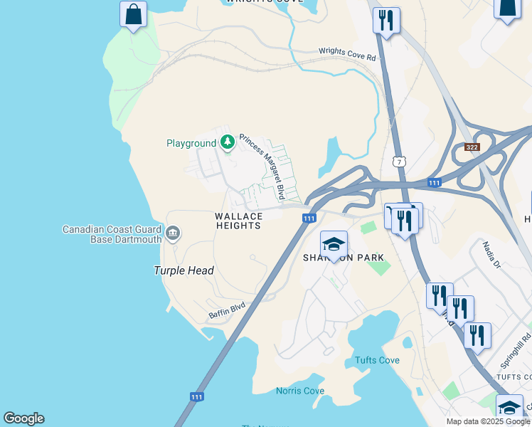 map of restaurants, bars, coffee shops, grocery stores, and more near 396 Princess Margaret Boulevard in Dartmouth