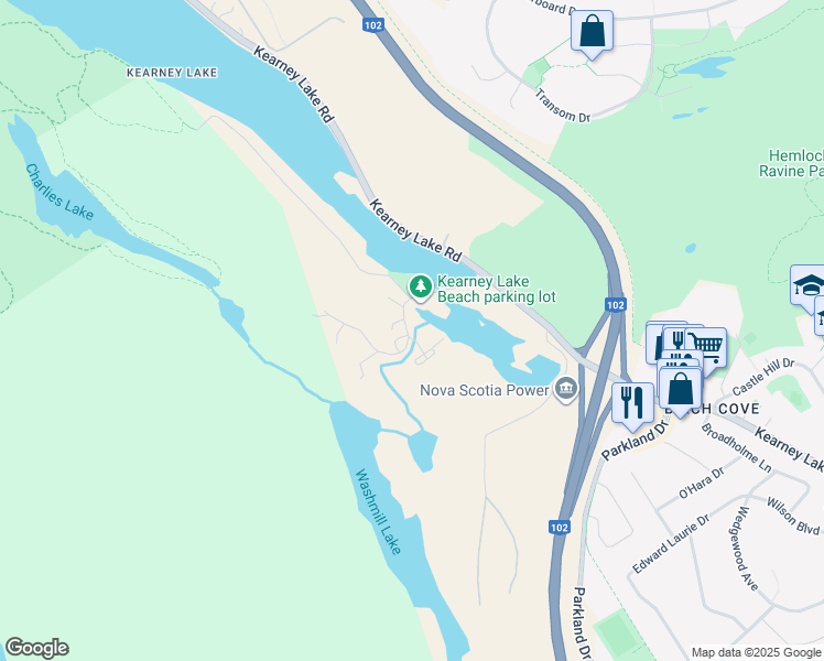 map of restaurants, bars, coffee shops, grocery stores, and more near 24 Hamshaw Drive in Halifax