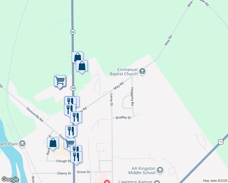 map of restaurants, bars, coffee shops, grocery stores, and more near 44 May Road in Potsdam