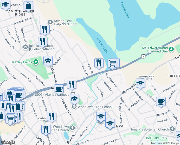 map of restaurants, bars, coffee shops, grocery stores, and more near 6 Fader Street in Dartmouth