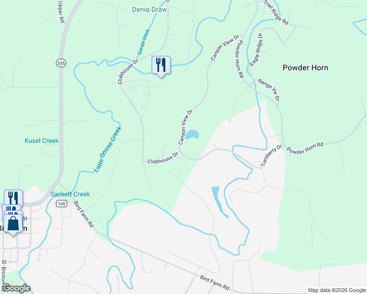 map of restaurants, bars, coffee shops, grocery stores, and more near 59 Canyon View Dr in Sheridan