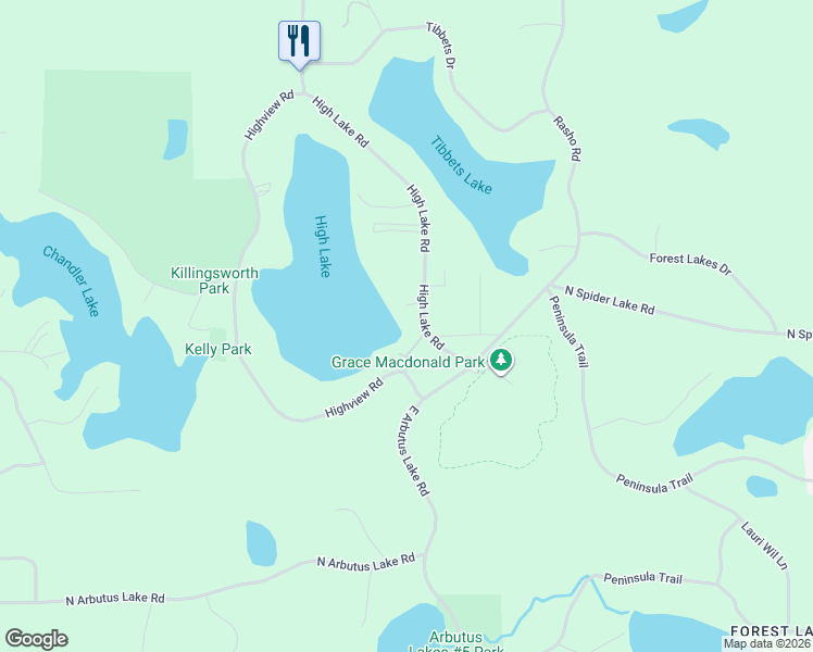 map of restaurants, bars, coffee shops, grocery stores, and more near 93-135 High Lake Road in Traverse City
