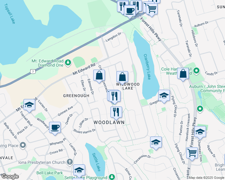 map of restaurants, bars, coffee shops, grocery stores, and more near 7 Londra Court in Dartmouth