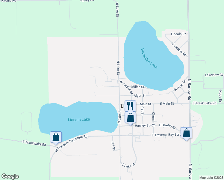 map of restaurants, bars, coffee shops, grocery stores, and more near Millen Street in Lincoln