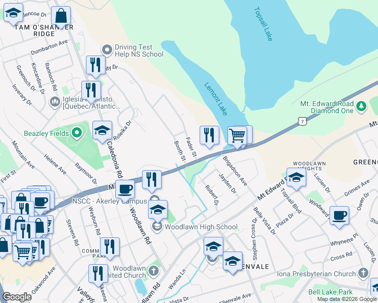 map of restaurants, bars, coffee shops, grocery stores, and more near 6 Fader Street in Dartmouth