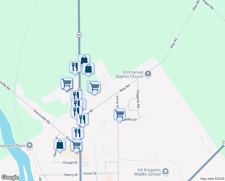 map of restaurants, bars, coffee shops, grocery stores, and more near 44 May Road in Potsdam