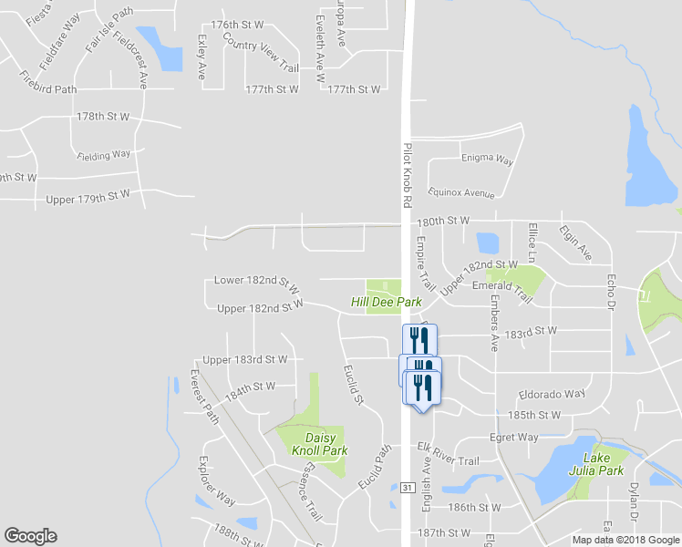 map of restaurants, bars, coffee shops, grocery stores, and more near 5665 Lower 182nd Street West in Farmington