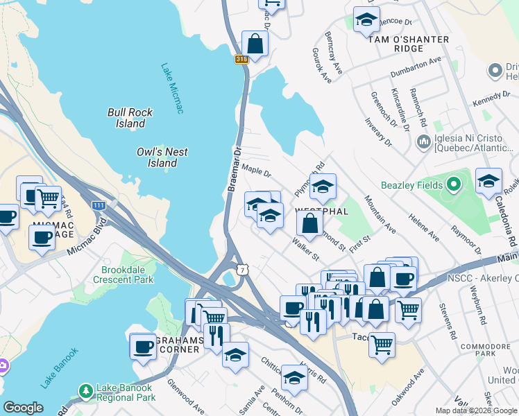 map of restaurants, bars, coffee shops, grocery stores, and more near 11 Fourth Street in Dartmouth