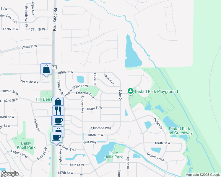 map of restaurants, bars, coffee shops, grocery stores, and more near 18139 Echo Terrace in Farmington