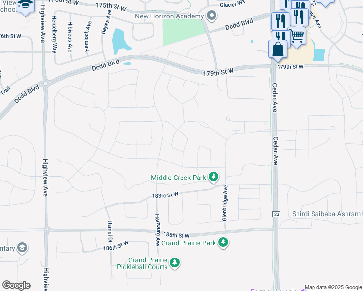 map of restaurants, bars, coffee shops, grocery stores, and more near 18160 Greyhaven Path in Lakeville