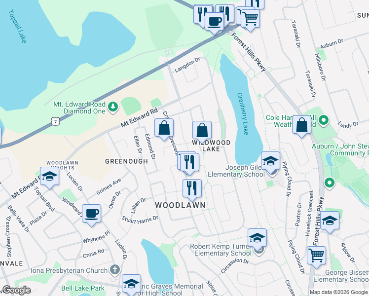 map of restaurants, bars, coffee shops, grocery stores, and more near 13 Londra Court in Dartmouth