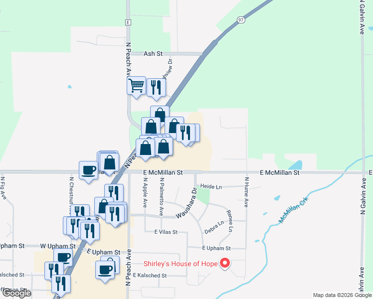 map of restaurants, bars, coffee shops, grocery stores, and more near 2001 North Central Avenue in Marshfield