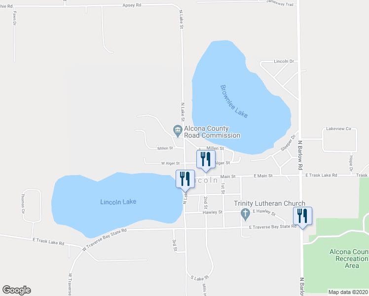 map of restaurants, bars, coffee shops, grocery stores, and more near S Lake St in Lincoln
