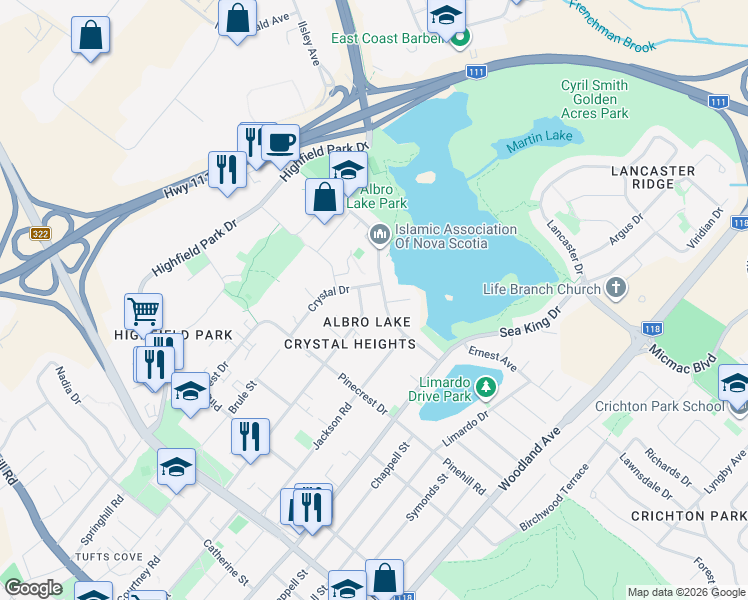 map of restaurants, bars, coffee shops, grocery stores, and more near 35 Leaman Drive in Dartmouth