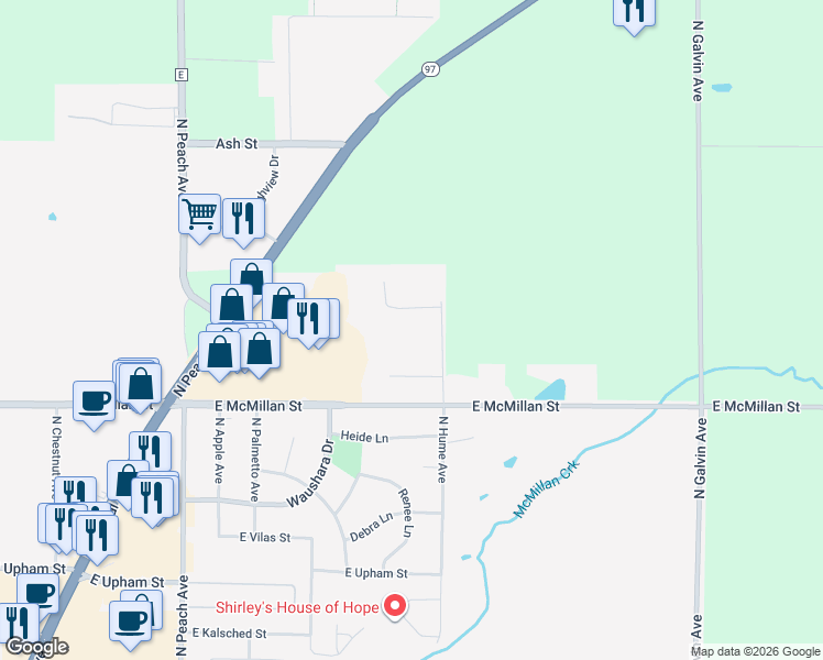 map of restaurants, bars, coffee shops, grocery stores, and more near 2001 North Central Avenue in Marshfield