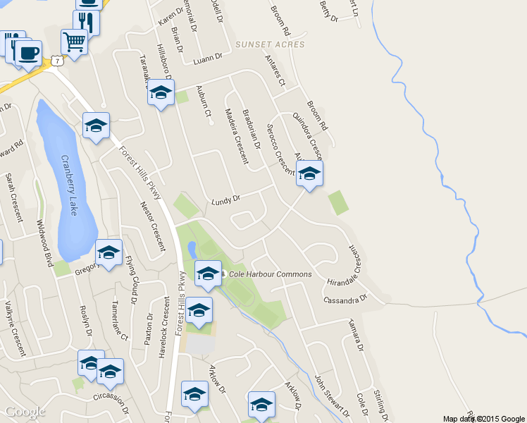 map of restaurants, bars, coffee shops, grocery stores, and more near 25 Lochiel Circle in Dartmouth