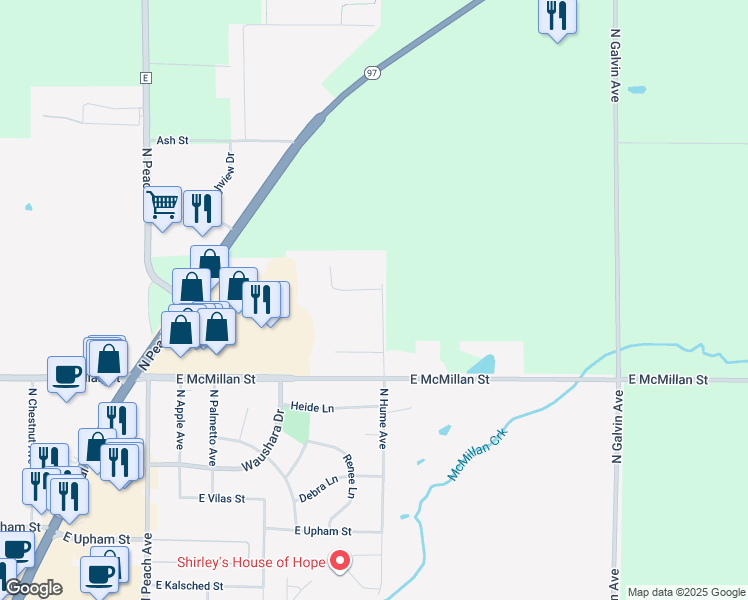map of restaurants, bars, coffee shops, grocery stores, and more near 1808 North Hume Avenue in Marshfield