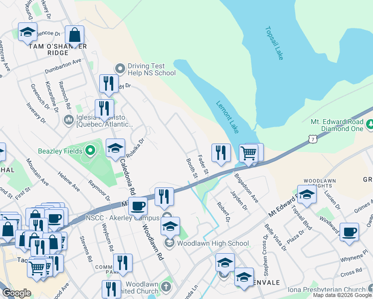 map of restaurants, bars, coffee shops, grocery stores, and more near 3 Scotsburn Avenue in Dartmouth