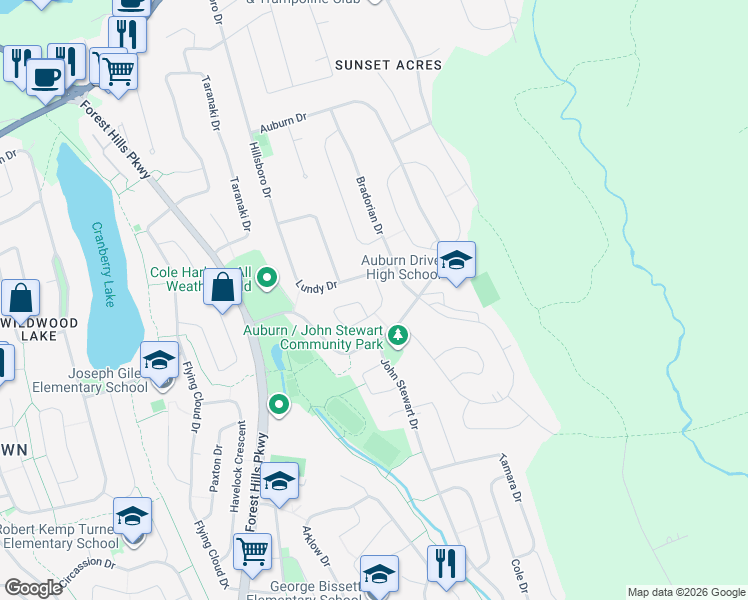 map of restaurants, bars, coffee shops, grocery stores, and more near 25 Lochiel Circle in Dartmouth