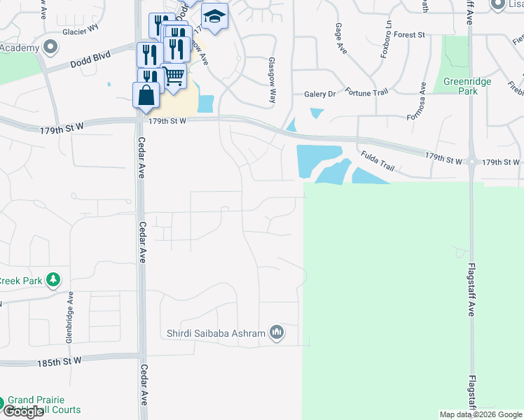 map of restaurants, bars, coffee shops, grocery stores, and more near Glacier Way in Farmington