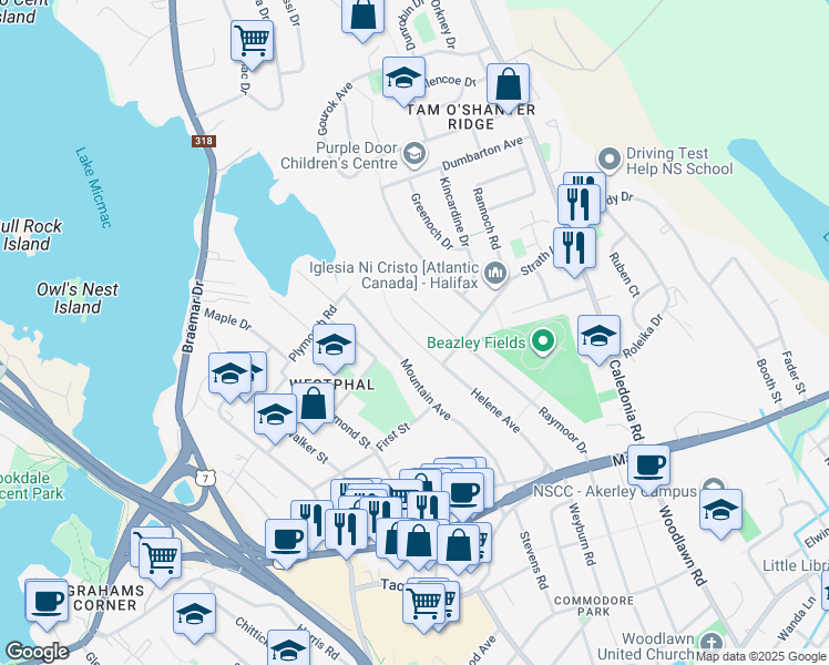 map of restaurants, bars, coffee shops, grocery stores, and more near 55 Helene Avenue in Dartmouth