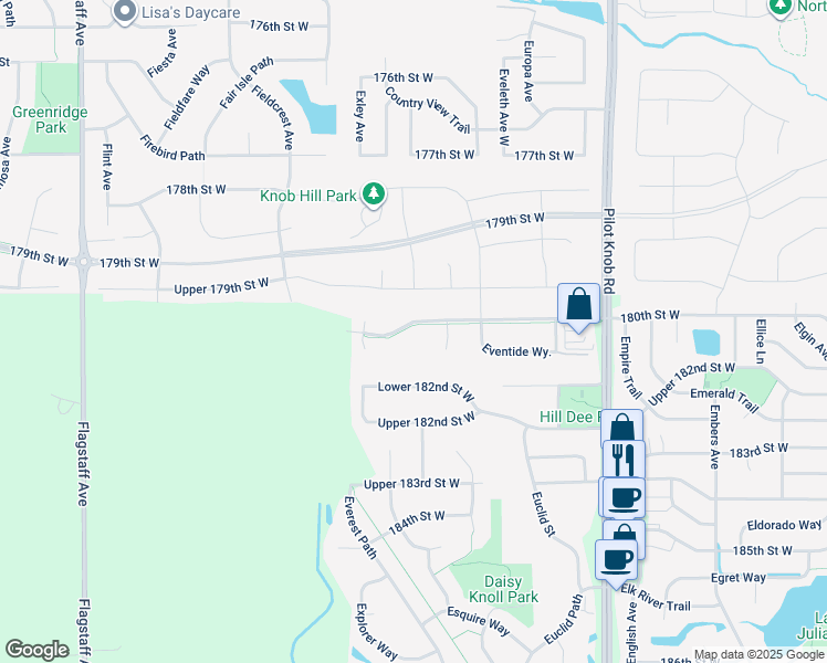 map of restaurants, bars, coffee shops, grocery stores, and more near 5860 180th Street West in Farmington