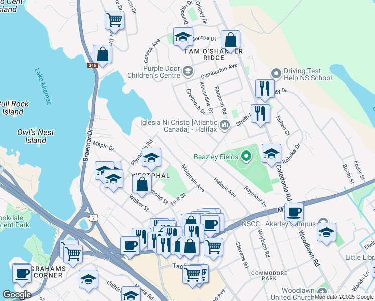 map of restaurants, bars, coffee shops, grocery stores, and more near 55 Helene Avenue in Dartmouth