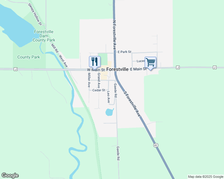 map of restaurants, bars, coffee shops, grocery stores, and more near 231 Gaede Rd in Forestville
