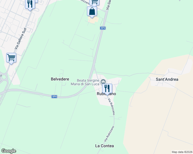 map of restaurants, bars, coffee shops, grocery stores, and more near 1530 Via Rubizzano in Rubizzano