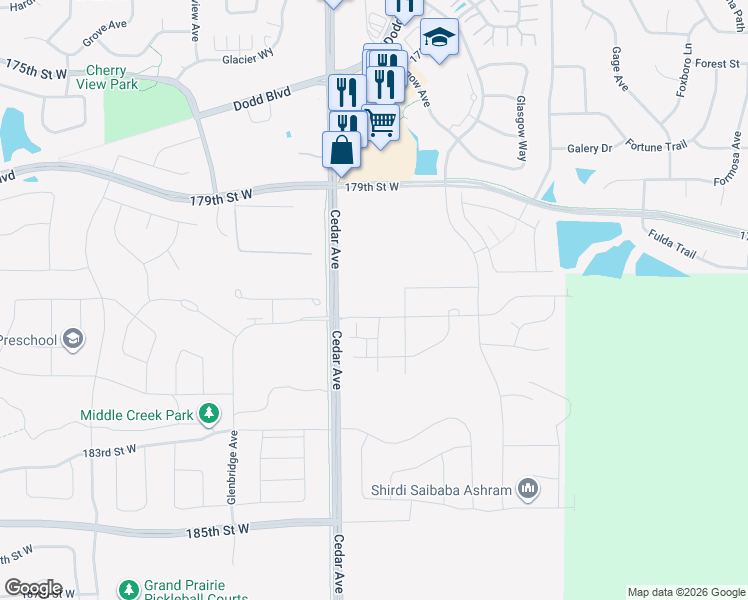 map of restaurants, bars, coffee shops, grocery stores, and more near 7385 181st Street West in Lakeville